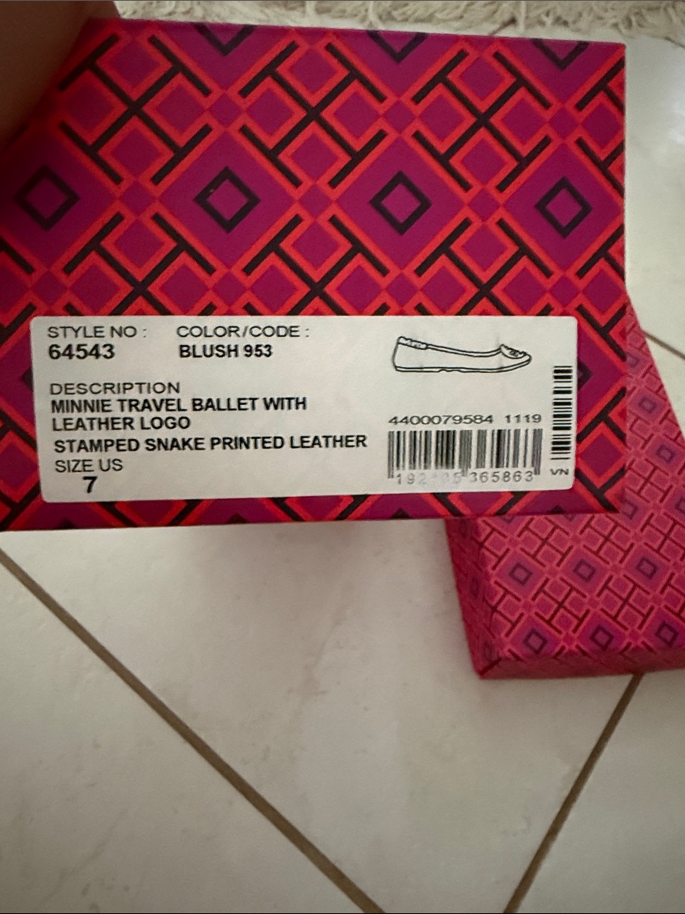 Tory Burch Pink Snake-Embossed Minnie Travel Ballet Flats - Picture 5 of 5